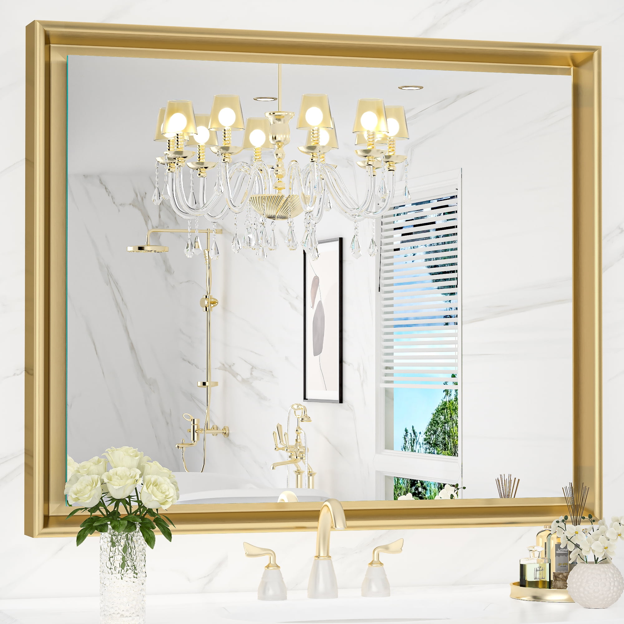 Vosuja 30x36 Inch Gold Bathroom Mirrors for Wall, Metal Framed Wall