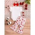 thumbnail image 3 of FEORJGP Toddler Baby Girls Birthday 3PCS Outfits 0 3M 6M 12M 18M Infant Short Sleeve Jumpsuits Strawbery Print Rompers Crew Neck Tops Flared Pants Heal Fashion Cute Casual Clothes for Summer, 3 of 9