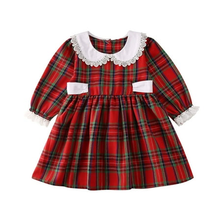 

Christmas Toddler Baby Girls Plaid Dress Doll Collar Ruffle Long Sleeve Smocked Dresses Rompers Sister Matching Outfits