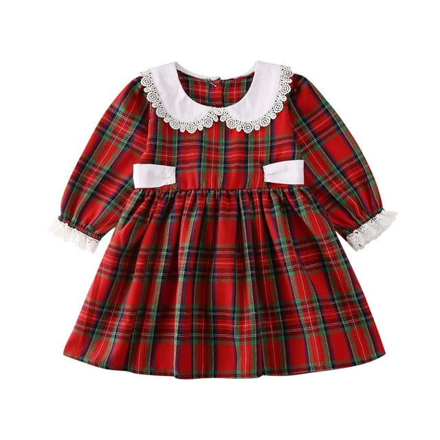 Fortune Vêtements de Noël pour Sœur Fille Imprimé à Carreaux Robe à Manches Longues, 0-6 Ans