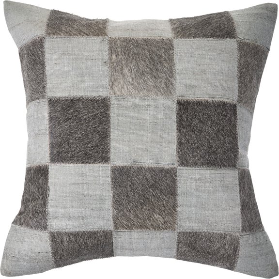 Ox Bay Check Faux Leather Hide Throw Pillow, Silver / Brown, 20 in. x 20 in., Count per Pack 1