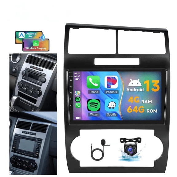 Car Radio Stereo for Dodge Charger Magnum 2005-2007 9" Touchscreen, Car Stereo 4 64G Vehicle GPS Navigation Wireless Carplay Android Auto