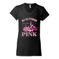 thumbnail image 2 of Wild Bobby In October We Wear Pink Pumpkin Cheetah Print Breast Cancer Awareness Women Standard V-Neck Tee, Black, Small, 2 of 6