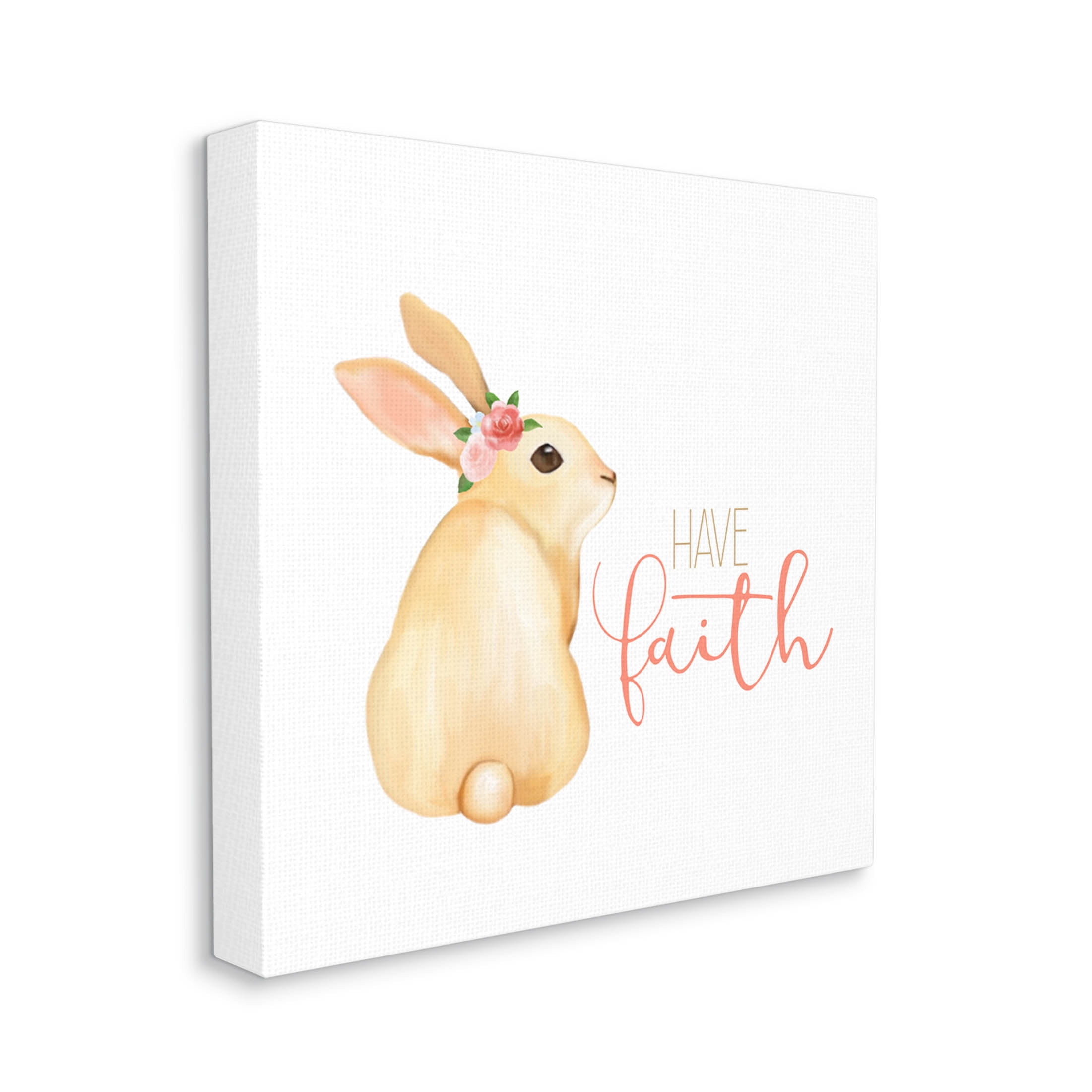Stupell Industries Have Faith Floral Rabbit Graphic Art Gallery Wrapped Canvas Print Wall Art, Design by Kim Allen