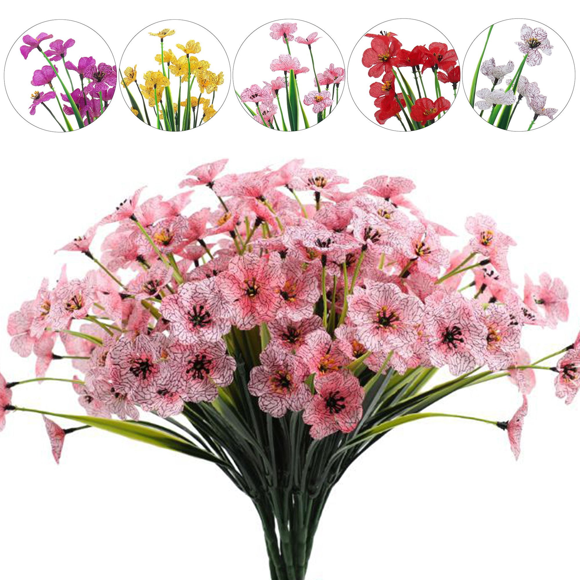 Gustave 8 Bundles Artificial Flowers Fake Plants Faux UV Resistant ...