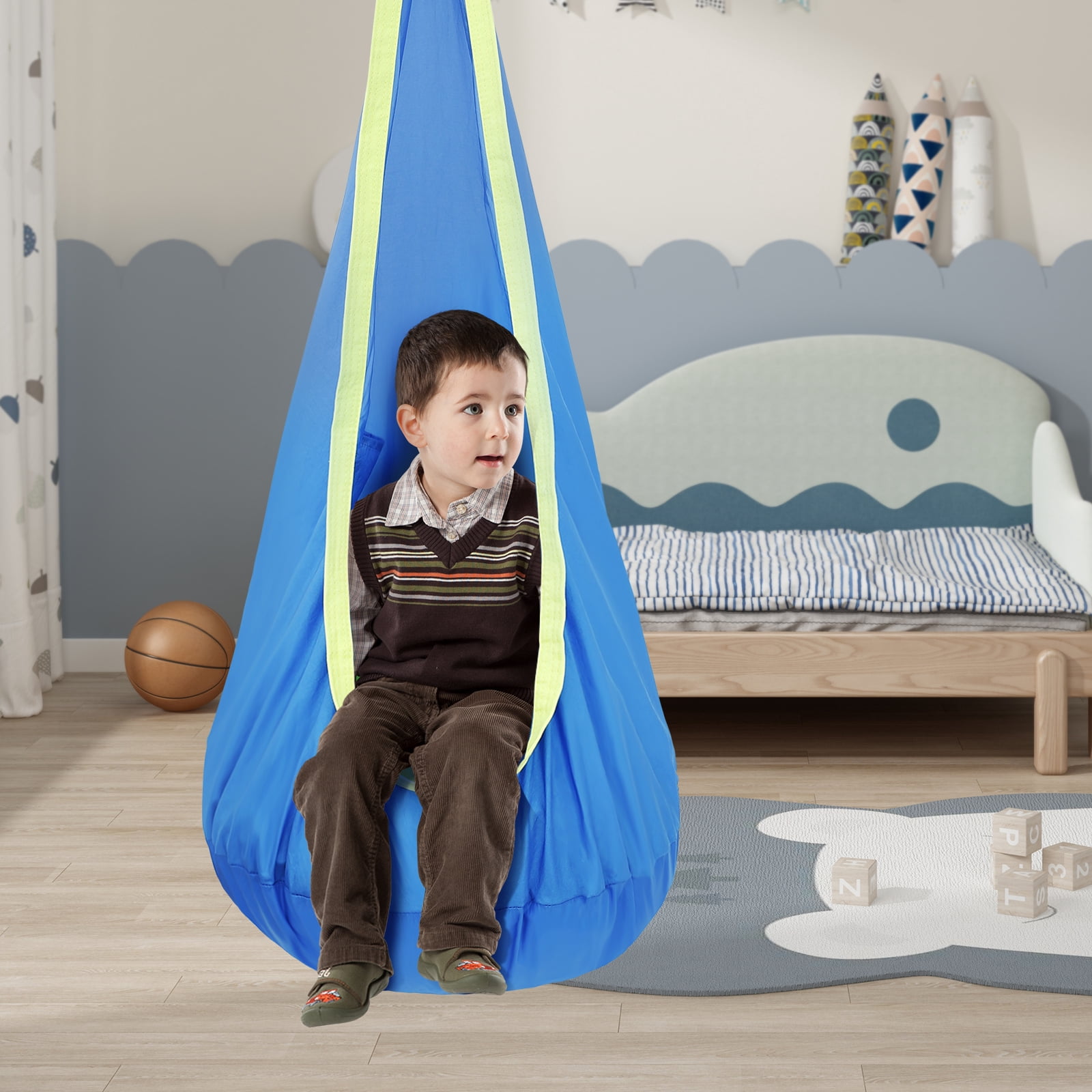 Kids Pod Swing Seat Hammock Chair Swing with Inflatable Pillow Hanging Hammock Chair Sensory Swing Chair with Pocket Max 200kg,62.99*27.56in