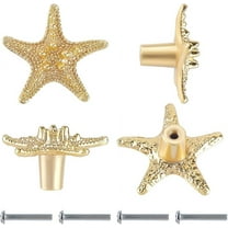 4sets Golden Starfish Drawer Knob Cabinet Knobs Dresser Knobs Alloy Drawer Pulls Handles Single Hole Hardware Handle with Screw for Kitchen Furniture Cupboard Wardrobe Door Pulls 1.7x1.7 Inch 4sets