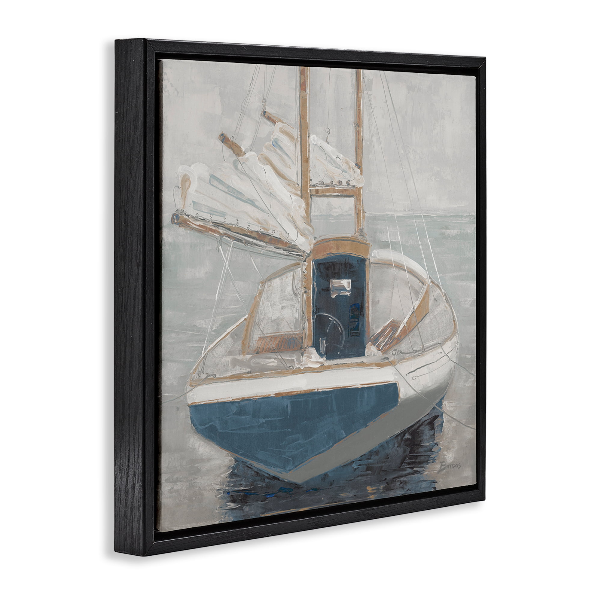 Stupell Industries Serene Harbor Sail Boat Black Framed Floater Canvas Wall Art, design by John Burrows
