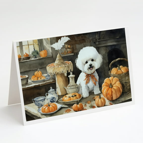 Bichon Frise Fall Kitchen Pumpkins Greeting Cards and Envelopes Pack of 8 7 in x 5 in