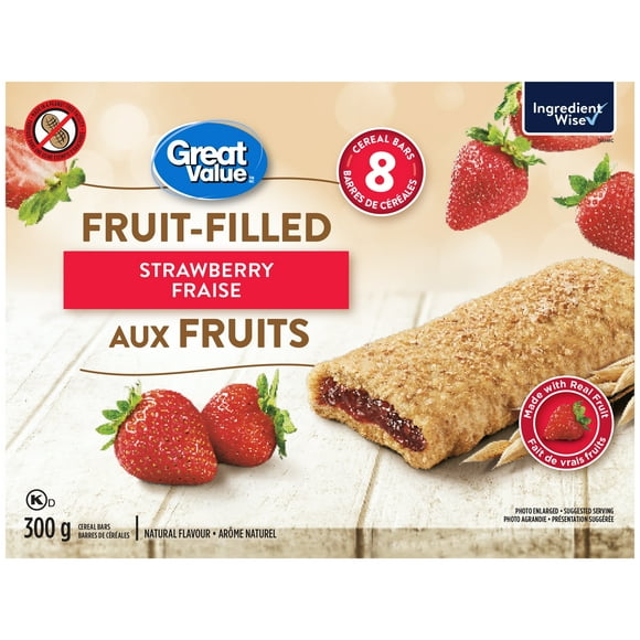 Great Value Strawberry Fruit-Filled Cereal Bars, 8 Bars, 300 g