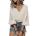 thumbnail image 2 of ZHYou Blouses for Women V Neck Pullover Lace Hollow 3/4 Sleeve Tops Summer Fall Business Casual Shirts,Beige,Size S, 2 of 7