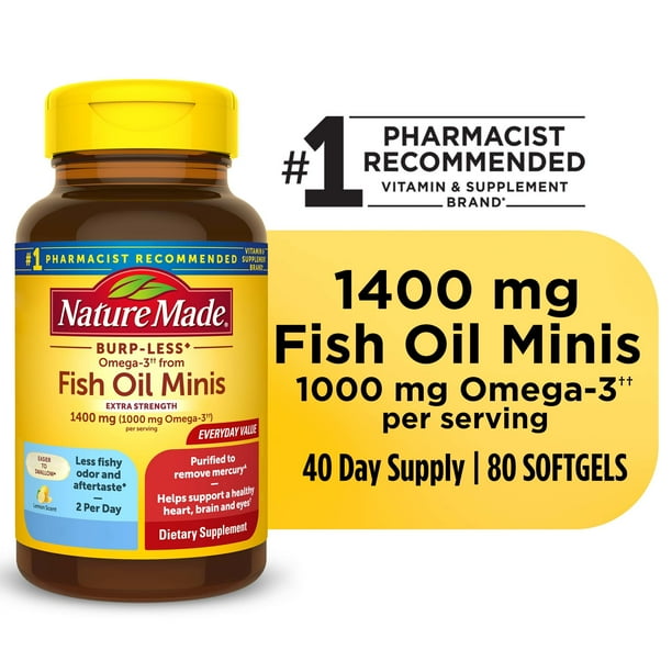 Nature Made BurpLess Omega3 from Fish Oil 1400 mg Minis Softgels, 80