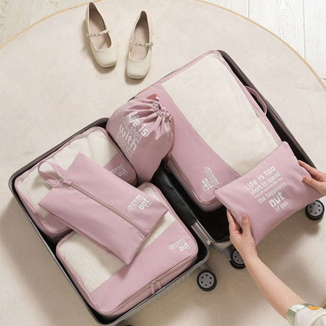 Packing Cubes 6PCS,Travel Organizers Set with Shoe Compartment, Electronics Case, Toiletry Bag, Accessory Pouches for Suitcase Storage(Pink)