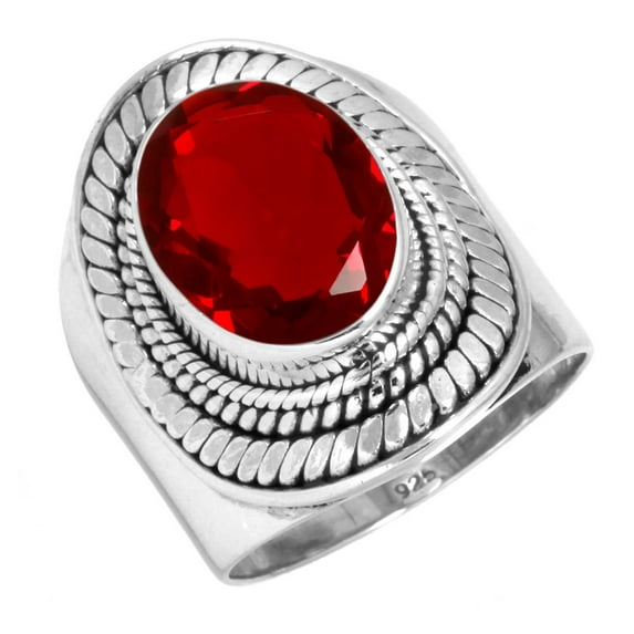 925 Silver Ring For Women - Girls Red Ruby Simulated Stone Silver Ring Size 13 July Birthstone Hand Made Silver Ring Size 13 Gift For Women On Valentine's Day 925 Silver Jewelry With Gemstone