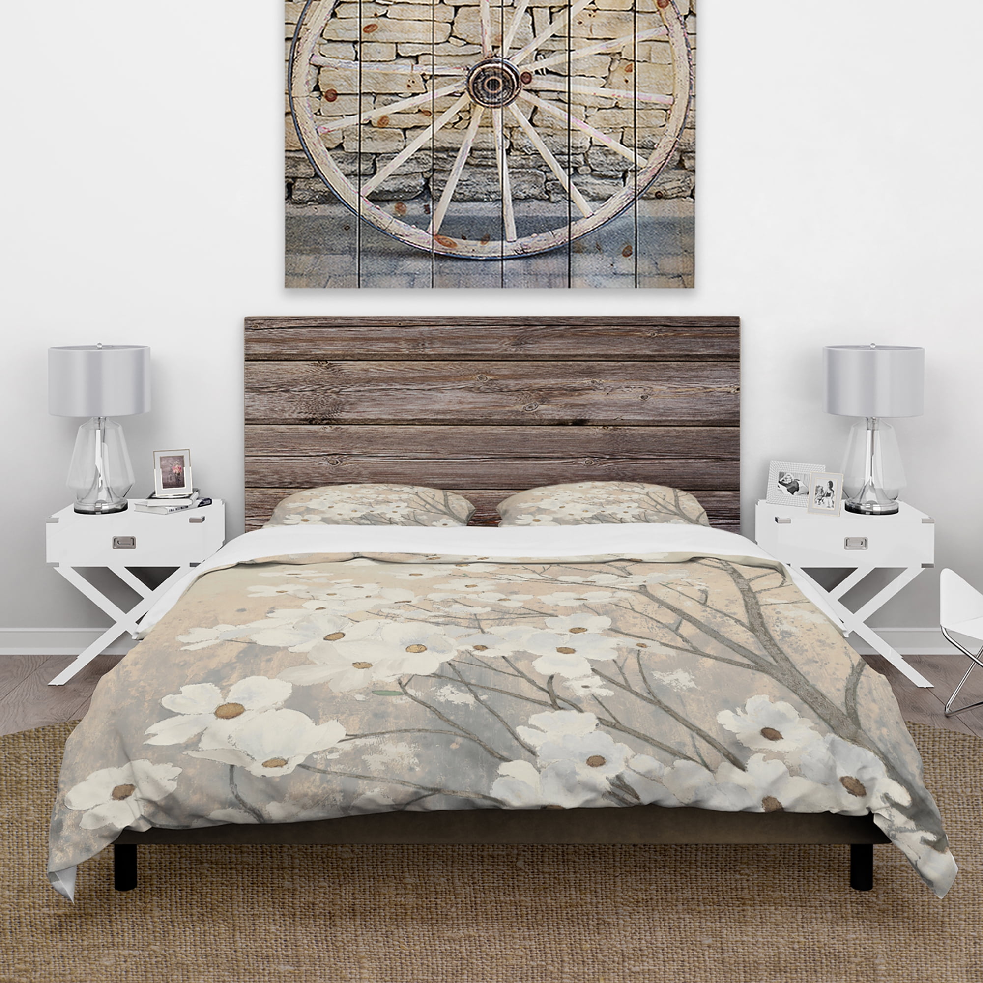 Designart 'Brown onn Grey Blossoms' Cottage Duvet Cover Set