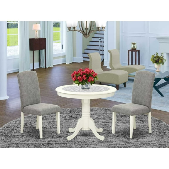 East West Furniture Dining Room Set Linen White, ANEN3-LWH-06