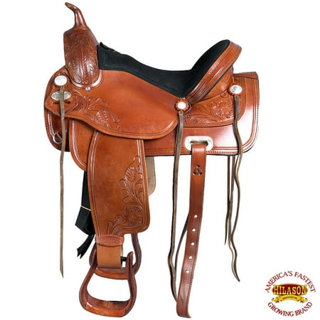 Leather Jumping Saddle - 16'' HILASON TREELESS WESTERN LEATHER TRAIL PLEASURE HORSE RIDING SADDLE
