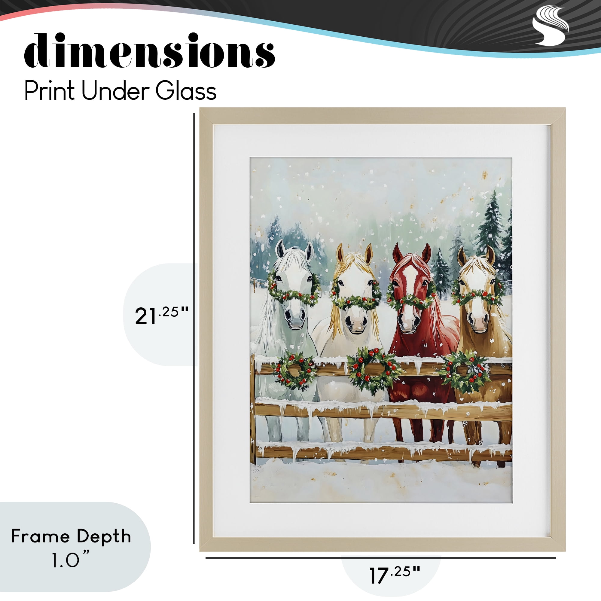 Stupell Industries Christmas Horses with Holly Wreaths Birch Framed Print Under Glass, design by The Prints Vibe