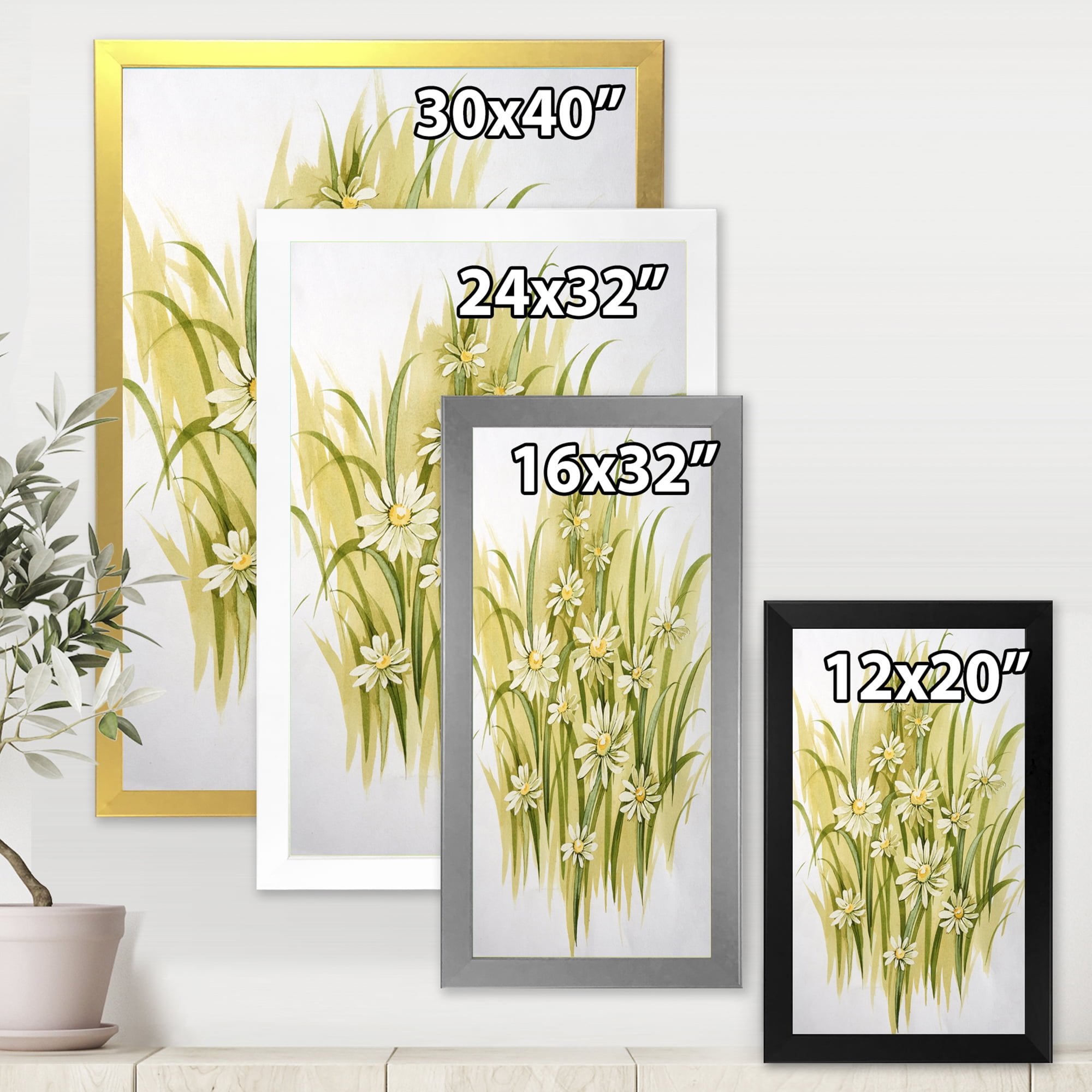 Designart 'Abstract White Meadow Flowers' Traditional Framed Art Print
