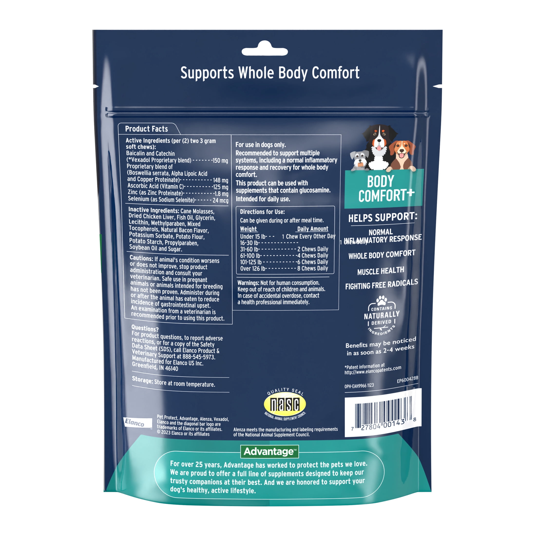 Pet Protect Dog Body Comfort+ Supplement, Vet-Formulated Alenza, Chicken, 120 Soft Chews