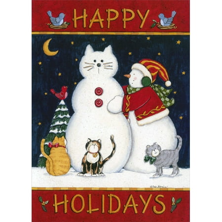 Happy Christmas Cards To Print LPG Greetings Happy Holidays Snowcat Box of 18 Cat Christmas Cards ()
