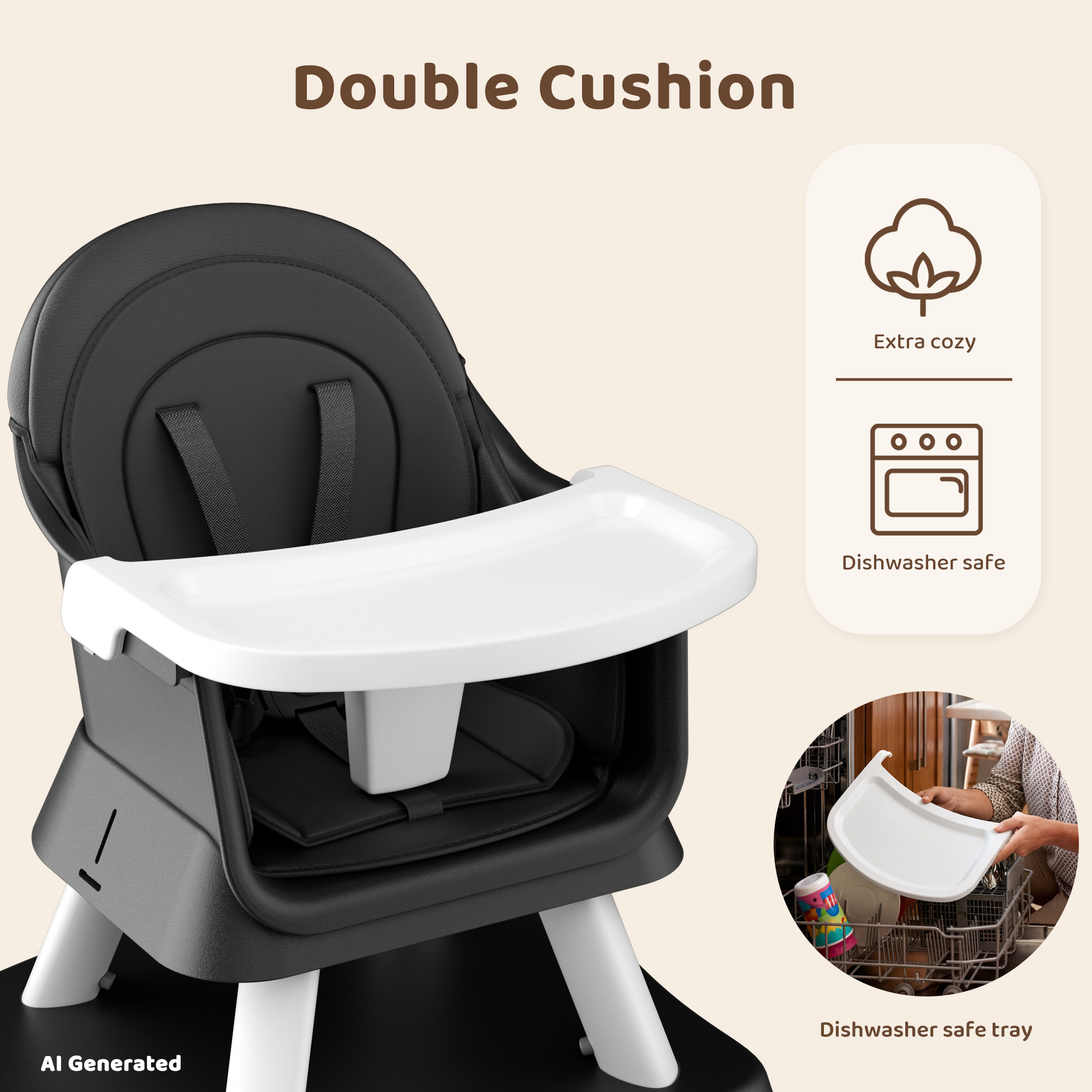 AILEEKISS 8-in-1 Baby High Chair, Black photo 8