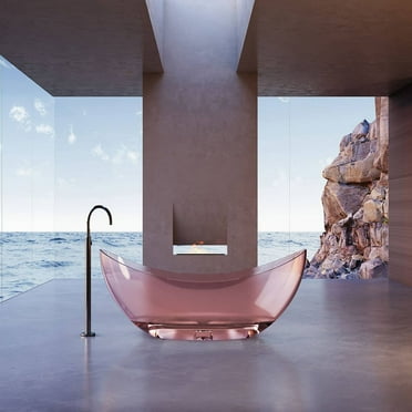 Isla 71 Inch Transparent Double Slipper Solid Surface Freestanding Tub - Pink