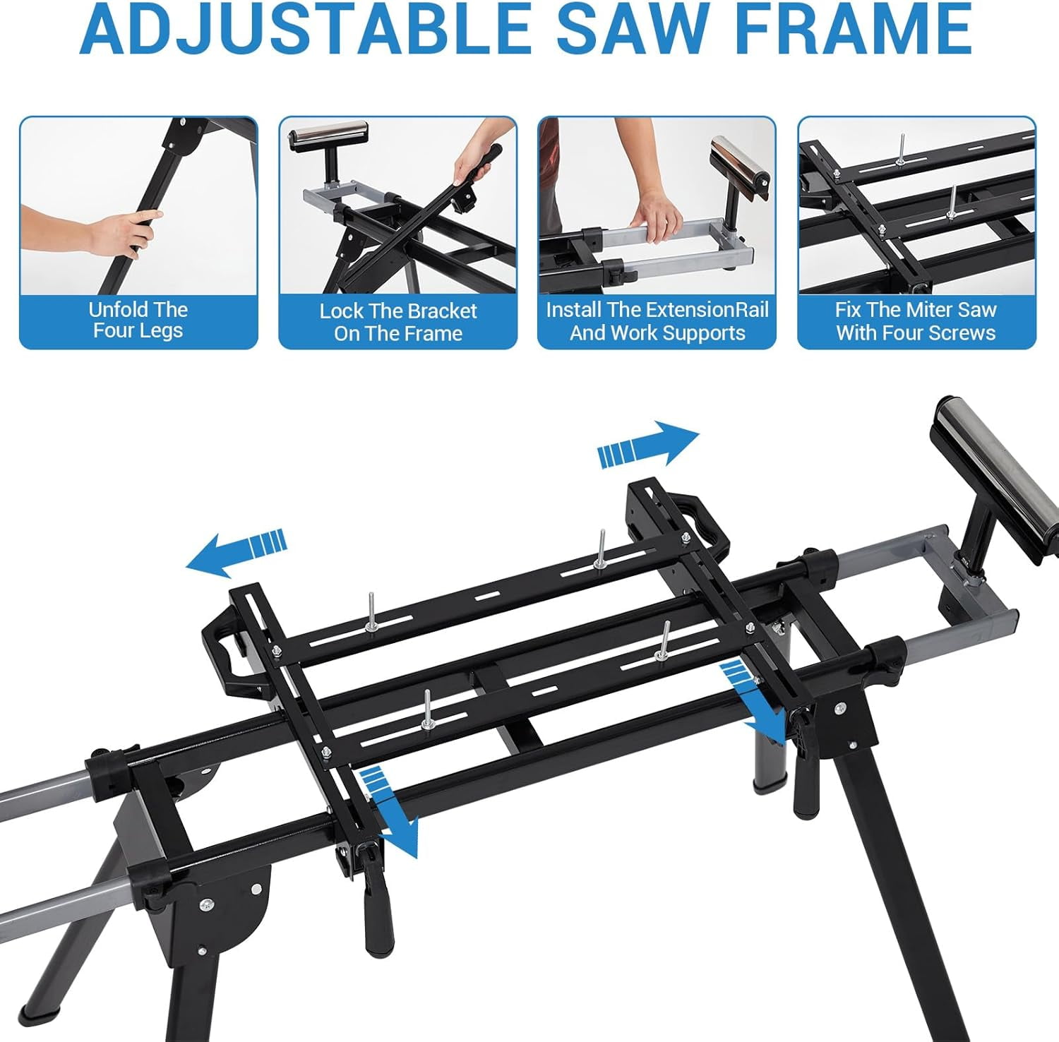 Lumiparty Professional Universal Miter Saw Stand, 440lbs Support, 76-4/5'' Max Sliding Rails & Tool-Free Adjustments, Portable & Lightweight for Job Sites, Black