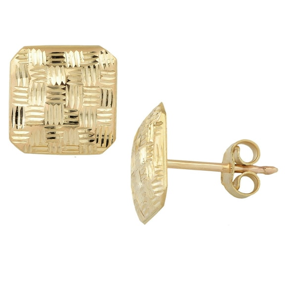KoolJewelry 14k Yellow Gold Weave Design Square Post Earrings