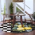 thumbnail image 4 of 5ft Round Rug, Summer Lemon Non-Skid Rubber Backing Large Area Rugs - Living Room Bedroom Home Office, Vintage Black Plaid Blue Spring Floral Indoor Floor Mat Carpets Washable Rug, 4 of 9