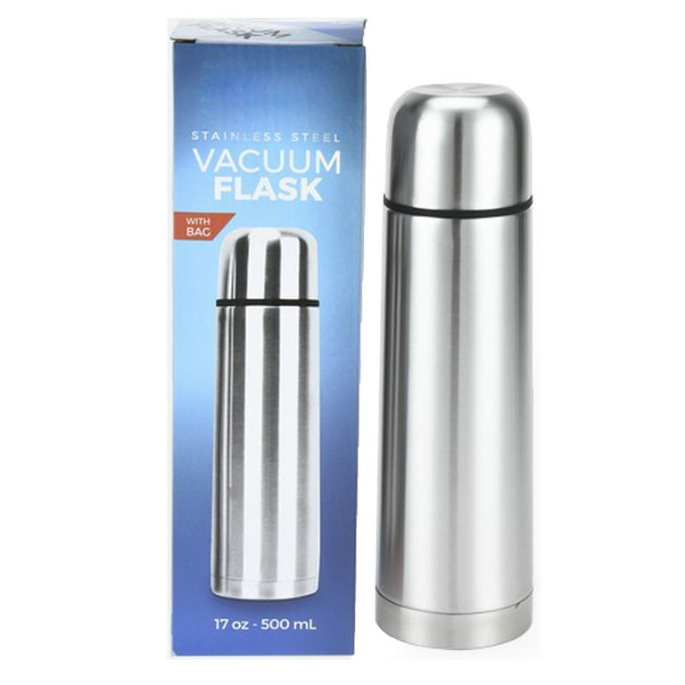 2 Stainless Steel Vacuum Flask Bottle Thermos Hot Cold Tea Coffee Insulated 17oz, Silver