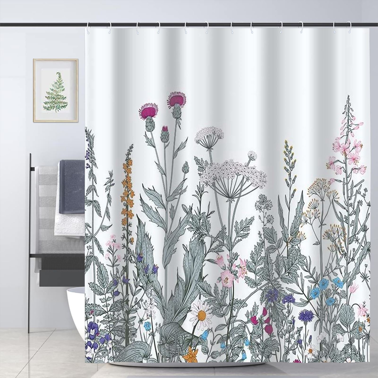 Wildflower Botanical Shower Curtain for Bathroom Decor Floral Flower ...