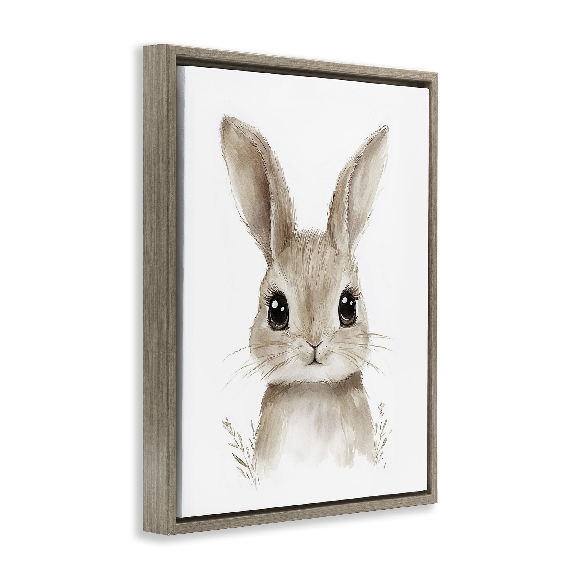 Stupell Industries Nursery Babies Bunny Brown Framed Floater Canvas Wall Art, design by Ramona Murdock