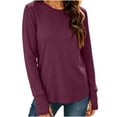 thumbnail image 3 of Women's Long Sleeve Shirts with Thumb Holes Winter Fashion Solid Color Casual Crew Neck Tunic Tops Lightweight Y2K Layering Apparel, 3 of 9