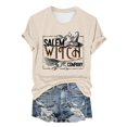 thumbnail image 2 of Beige Casual Women's Tops Crew Neck Halloween Pumpkin Shirt, Spooky Season Tee, Fall Graphic Short Sleeve Tee L, 2 of 4