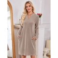 thumbnail image 4 of Women'S Autumn and Winter Loose V-Neck Pocket Casual Long Sleeve Home Clothes Dress with Pockets, 4 of 9