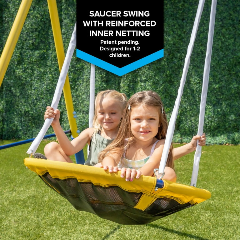 Sportspower Super Star Metal Swing Set with Saucer Swing, Glider Swing,  Lifetime Warranty on Blow Molded Slide, and Bonus Anchor Kit