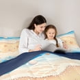 thumbnail image 4 of Manfei Cartoon Beach Seashell Starfish Full Size Comforter Sets for Kids Boys and Girls, Nautical Marine Print Bedding Sets, Navy Reversible 3-Piece, 1 Comforter and 2 Pillowcases, 4 of 6