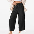 thumbnail image 2 of Mlzmgr Wide Leg Pants for Women Drawstring High Waisted Loose Comfy Cropped Pants Solid Color, 2 of 6