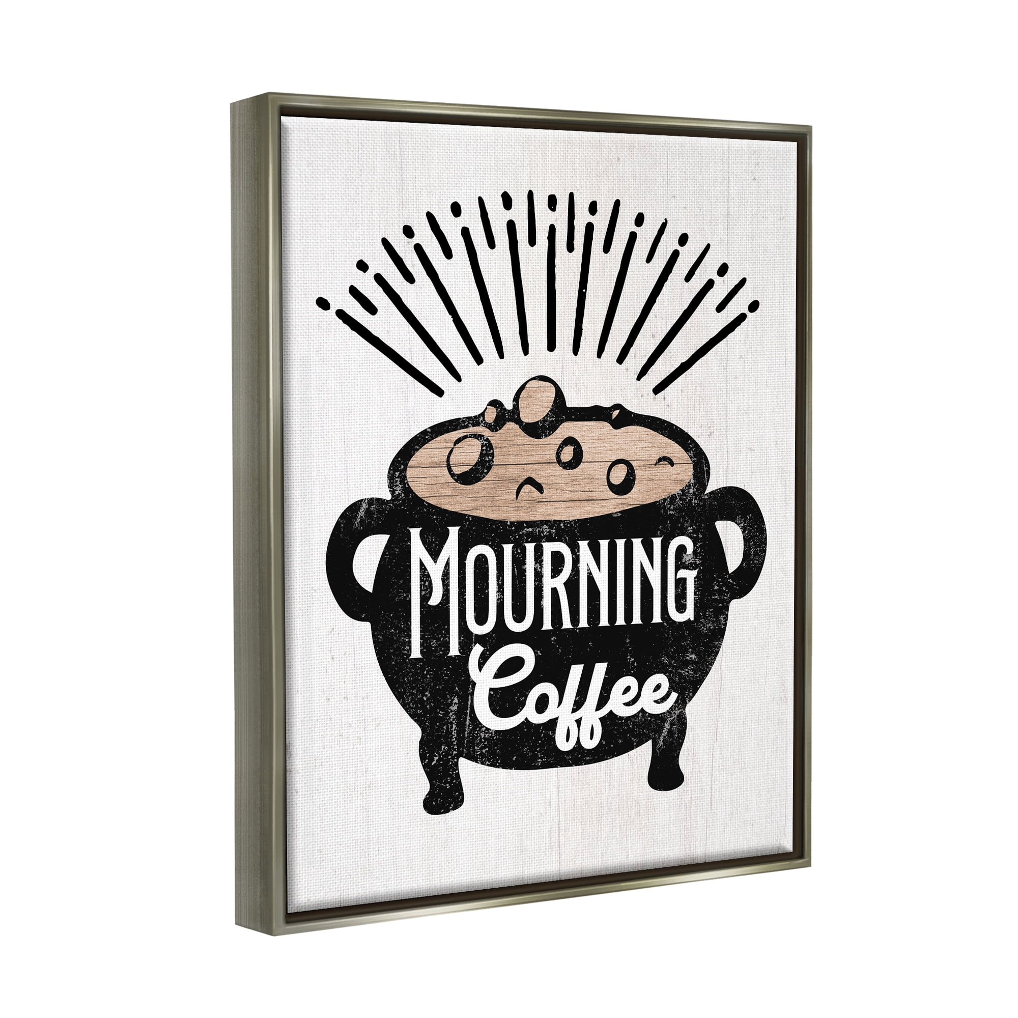 Stupell Industries Mourning Coffee Cauldron Holiday Painting Gray Floater Framed Canvas Art Print Wall Art, 17 x 21