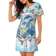 thumbnail image 2 of Naloa World Travel Print Women Nightgowns,Womens Loungewear,Short Sleeve Sleepwear,Comfy Ladies Nightdress, 2 of 6