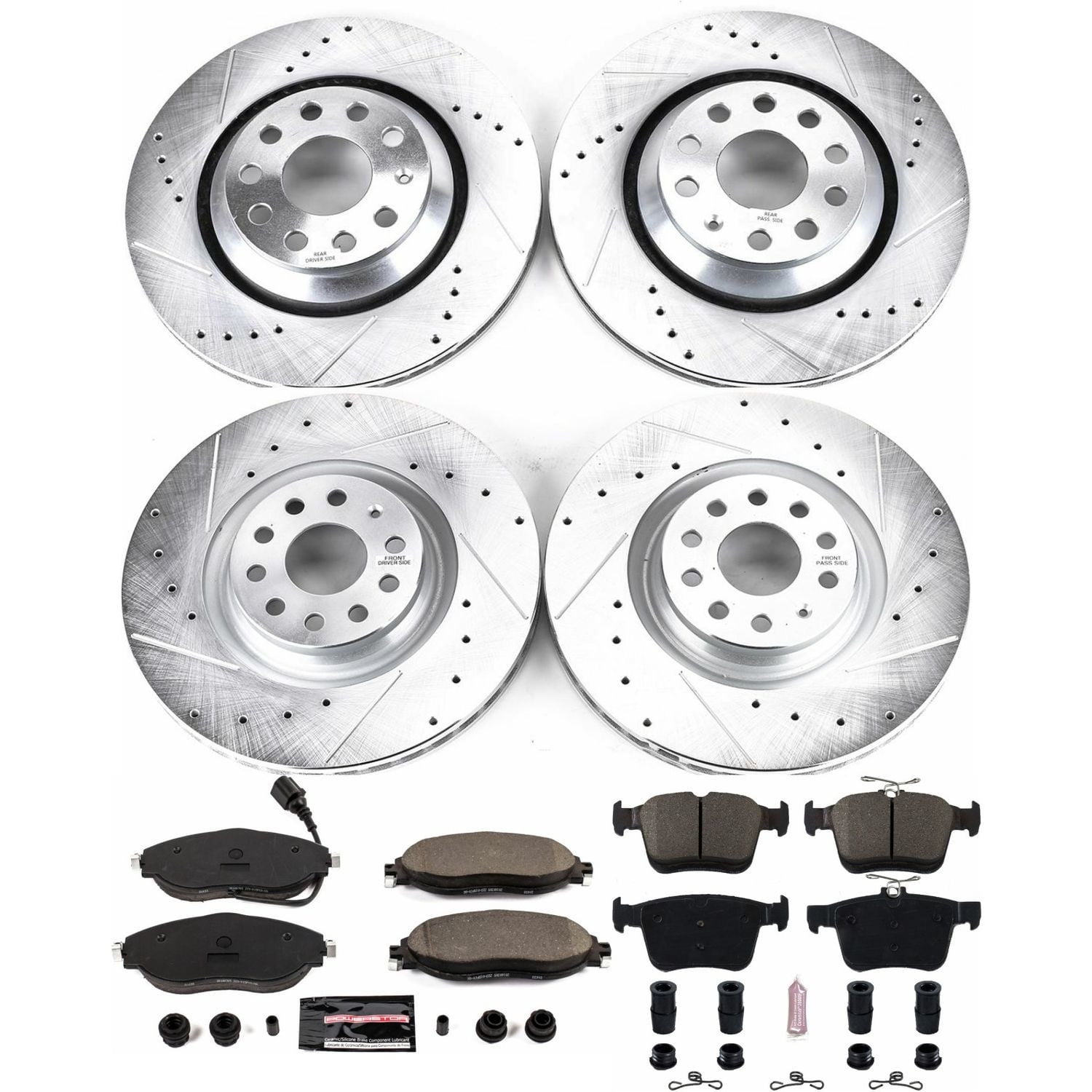 PowerStop Front and Rear Z23 Evolution Sport Carbon-Fiber Ceramic Brake Pad and Drilled & Slotted Rotor Kit Fits: AUDI VOLKSWAGEN Select Models K7253
