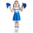 thumbnail image 3 of Costume de Cheerleader pour Filles Enfants Compétition Scolaire Imprimé Lettre Uniforme de Danse Pompons Chaussette Cosplay Robe de Fête Carnaval Halloween, 3 of 6