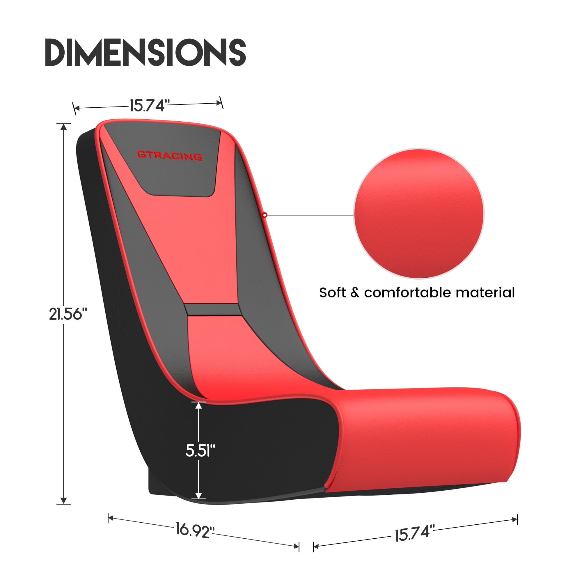 座椅子 GTR GTRACING Faux Leather Floor Rocker Video Gaming Chair, Red