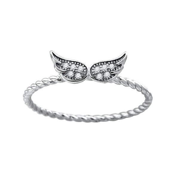 925 Sterling Silver Womens Cubic Zirconia Angel Wings Religious Ring Size 8 Ring for Women