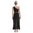 thumbnail image 3 of Xnihocha Women Glitter Rhinestone Lyrical Dance Costume Sleeveless Split High Low Performance Dancewear Black S, 3 of 7