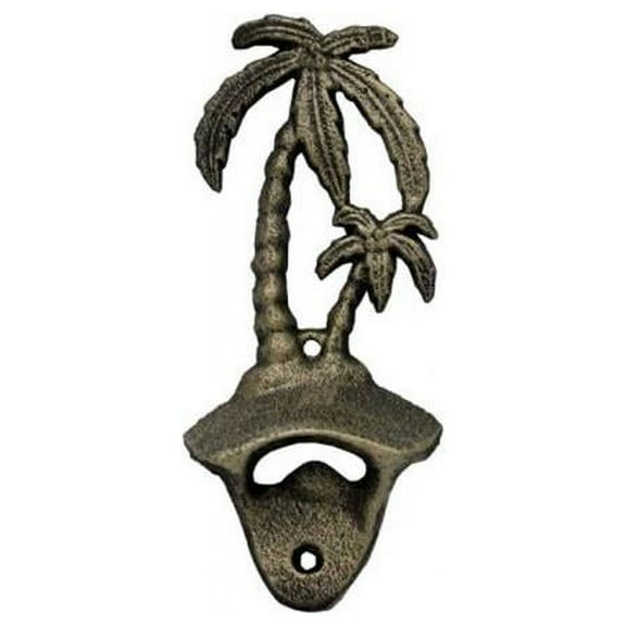 Handcrafted Model Ships G-20-027-GOLD 6 in. Cast Iron Wall Mounted Palmtree Bottle Opener - Rustic Gold