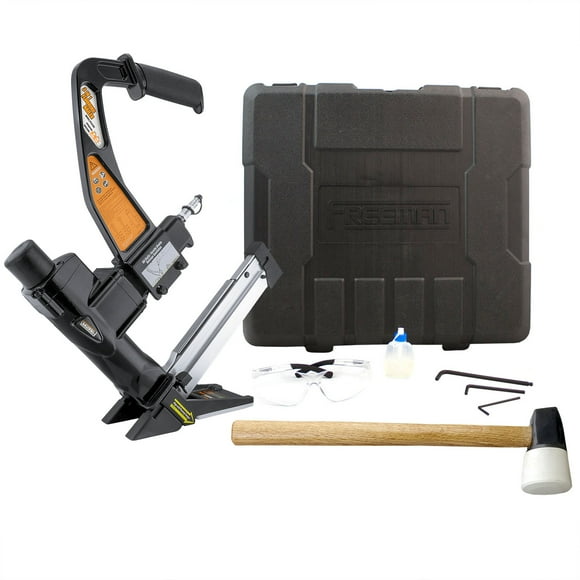 Freeman PFL618BR Pneumatic 3-in-1 15.5-Gauge and 16-Gauge 2" Flooring Nailer and Stapler with Case Ergonomic and Lightweight Nail Gun for Flooring with Padded Grip Long Reach Handle