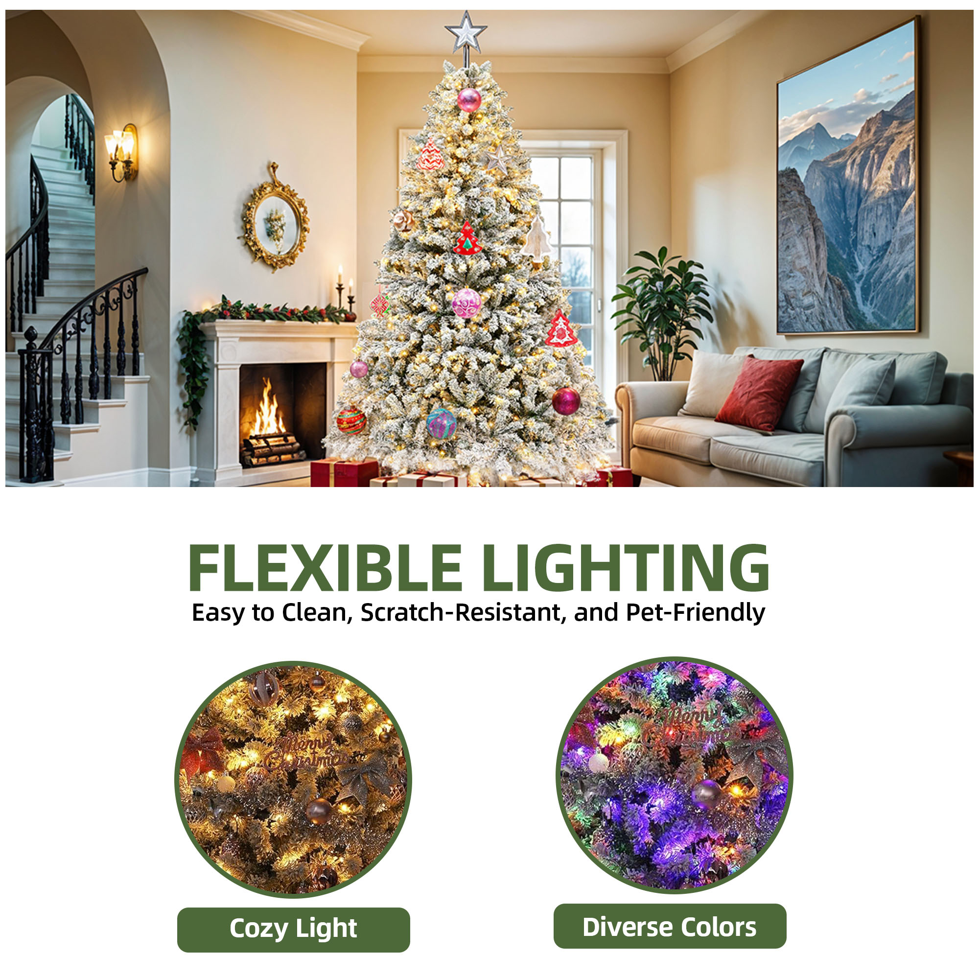 Uforic 6ft Pre-Lit Snow Flocked Christmas Tree With Remote photo 5