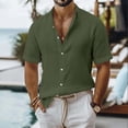thumbnail image 2 of SROBPTY Mens T-Shirts Solid Short Sleeve Collared Button Front Linen Look Beach Casual Summer Tops for Daily Wear, 2 of 5